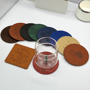 Factory Wholesale Customized Logo Modern round PU Leather Table <b>Coaster</b> <b>Set</b> Handmade European Style Classic Drink Mat Holder - Product Image 3