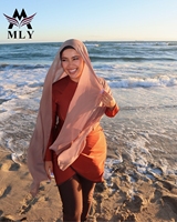 Maillot de bain musulman 3 pièces personnalisé MLY pour les vacances à la plage, burkini modeste, robe de bain pour femmes avec manches longues et pantalon