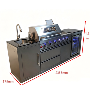 Îlot de barbecue GPL 6 brûleurs en acier inoxydable 304 avec <span class=keywords><strong>rôtissoire</strong></span>, brûleur latéral, évier, armoire de refroidissement pour jardin - Product Image 2