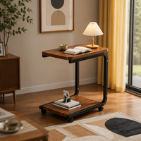 Table basse moderne en bois avec plateau en métal, rangement et roulettes mobiles - Meuble de maison portable