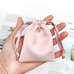 Custom Small Black Rose Gold <b>Gift</b> Draw String <b>Bag</b> Pouch Pink <b>White</b> Large Dust Silk Satin Drawstring <b>Bag</b> With Logo - Product Image 6