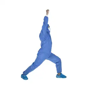 Stock Breathable Industrial Resistant Against Harmful Particulates Blue Asbestos Removal Non Woven Disposable Sms Coveralls