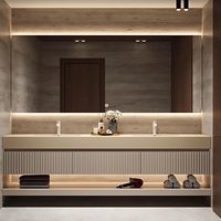 Meuble-lavabo mural de luxe moderne à double vasque cannelée avec vasque intégrée sans joint, miroir LED intelligent anti-buée et armoire