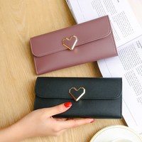 Dompet Ponsel Kulit PU untuk Wanita, Dompet Panjang Wanita, Tempat Kartu, Dompet Koin, Tas Clutch Motif Hati