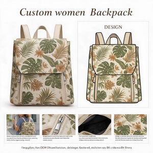 Mochila Personalizada para Mujer con Estampado de Hojas Tropicales, Tela Oxford Resistente al Agua, Mochila Casual con Cierre de Cremallera para Viajes Diarios - Product Image 4