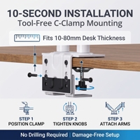 Soporte de Brazo para Dos Monitores con Movimiento Completo, Montaje con Abrazadera en C para Escritorio, Brazo Ajustable con Resorte para Oficina en Casa o Espacio de Trabajo