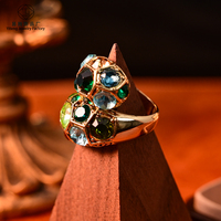 Bague pour femme en plaqué or 18 carats, massif, style mode exagéré, poli, antique, surréalisme, vintage, avec pierre précieuse
