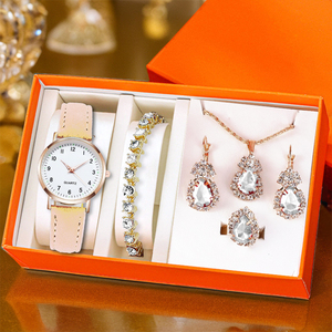 2026 Trending Women <strong>Watch</strong> Set Leather Strap with Teardrop Jewelry for Wholesale - Product Image 5