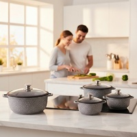 Ensemble de casseroles en aluminium moulé sous pression avec revêtement en marbre, 10 pièces, certifié LFGB, antiadhésif, compatible induction, pour la cuisine