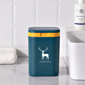 Mini Desktop Trash Can Rectangular Flip Top Dark Blue Kitchen Bathroom Waste Bin Indoor Use 135g YM-201 - Product Image 1