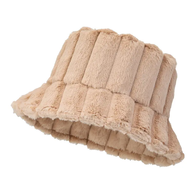 Sombrero de pescador de nuevo estilo, sombrero de cubo peludo de piel sintética Beige, sombrero de cubo cálido de felpa gruesa para mujeres y hombres