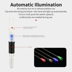STARCN Lot de 6 Nocks de flèche lumineux LED de 5,2 mm avec interrupteur à douille, tailles .204'' / .233'' / .244'' / .246'', installation sans outil - Product Image 3
