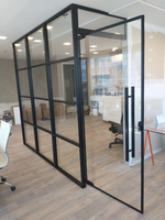 Cloison de bureau en acier, mur de séparation en verre, cadre noir, système de porte moderne pour salle de réunion, fabrication en usine