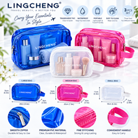 Sac de voyage cosmétique en PVC, personnalisable avec logo, durable, imperméable, bleu rose, avec fermeture éclair et poignée unique – Offre Spéciale