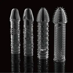 2024 Cina murah baru pembesar penis silikon dapat digunakan kembali Naga kondom dengan bertitik ribbed