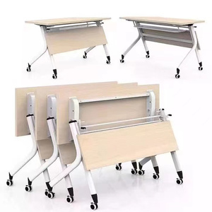 Gỗ cầm tay thương mại mô-đun văn phòng bàn gấp Bàn phòng họp đào tạo có thể gập lại Bàn hội nghị bàn văn phòng màu trắng - Product Image 4