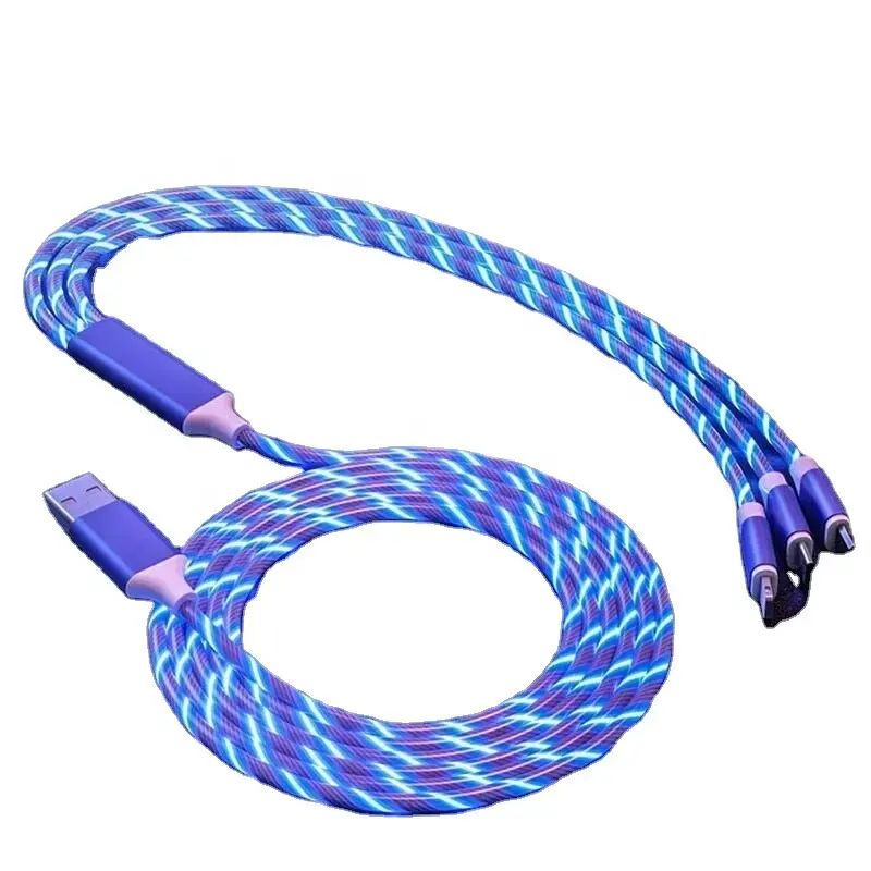 Hot fashion super fast quick charging multi-function RGB LED 3 in 1 usb charge cable for android type-c mobile cell phones
