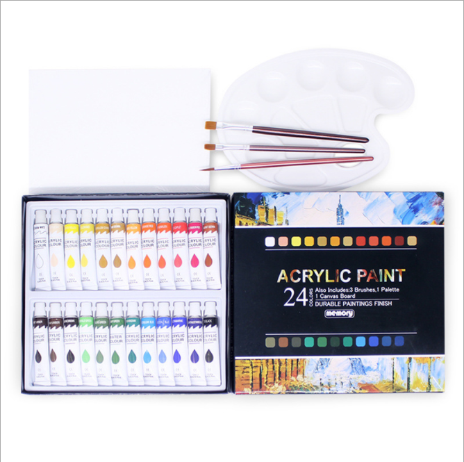 Amazon 24 Colors Acrylic Paint Set With Brushes,Palette,Canvas For Beginners, Students and Professionals DIY Painting