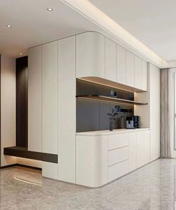 Zapatero de madera moderno <span class=keywords><strong>con</strong></span> partición de curva elegante <span class=keywords><strong>Puerta</strong></span> de entrada elegante <span class=keywords><strong>para</strong></span> sala de estar - Product Image 4