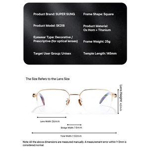 サン・ヴァン・ゴッホ直販ビジネススタイルアイウェアフレーム高級ホーンチタン素材メガネフレーム（顔の大きな方用） - Product Image 6