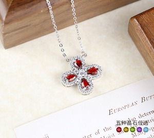 Collar de Plata de Ley 925 con 9 Piedras Naturales en Forma de Pera de 3*5mm, Diseño de Trébol de 4 Hojas, Joyería de Cristal y Piedras Preciosas al por Mayor - Product Image 5