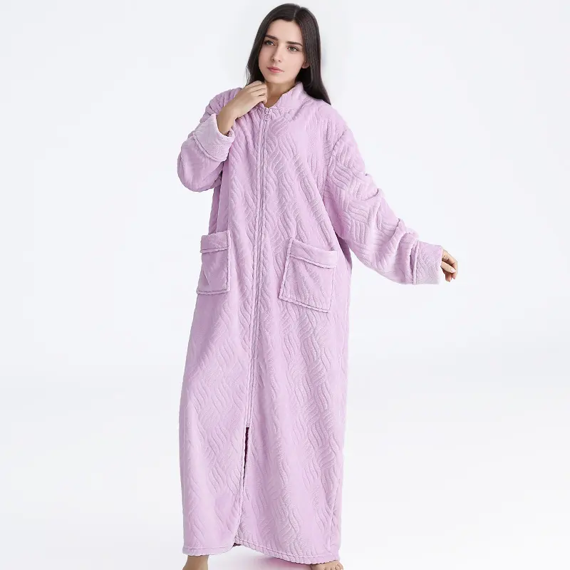 Luxo Longo Adulto Com Capuz Cor Sólida Inverno Flanela Microfibra Velo Zipper Inverno Longo Waffle Robes Roupão