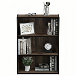 Three Tiered Bookshelf <b>Solid</b> <b>Wood</b> Storage Rack Retro Design For Books And Collectibles With Back Panel - Product Image 3