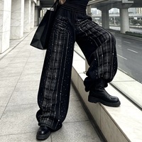F356/FANMAJIALIE Pantalon décontracté confortable et tendance pour femme, motif dessin animé, coupe ample, orné de diamants, style streetwear chic