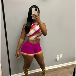 Viviblook C1101ST06 2023 Color Blocking Cami Top con pantalones cortos calientes Loungewear Conjuntos de mujer Conjunto ajustado de punto - Product Image 4