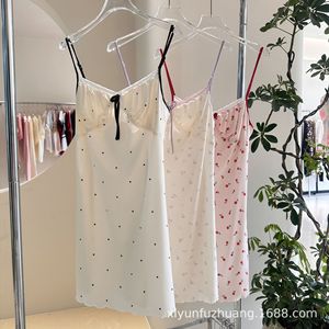 2025 Summer New French Style Pure and Cute Nightgown for Women, Solid Color Camisole with <b>Bow</b> and Print, Pajamas and Loungewear - Product Image 1