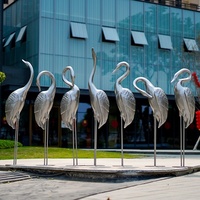 Esculturas Modernas de Acero Inoxidable con Espejo para Decoración Acuática: Siluetas Abstractas de Ángel y Grulla, Escultura Metálica de Pájaro de Varias Piezas