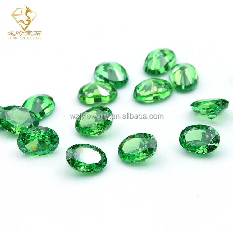 5a cubic zirconia M-Green oval shape 8*10 ice cut zircon cubic zirconia stone crushed ice cut synthetic loose cz
