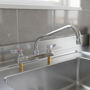 Robinet de cuisine en laiton massif chromé, mitigeur chaud/froid à double poignée pour grand évier de cuisine - Product Image 3