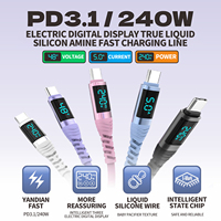 Câble de données USB-C en silicone avec affichage LED, charge rapide 240W 5A, PD3.1, 2M, vente en gros d'usine pour téléphones mobiles iPhone 17