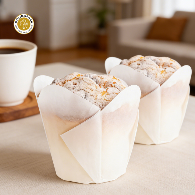 OOLIMA Premium Disposable Tulip Baking Cups, Greaseproof Heat-Resistant Paper Cups for Cupcakes Mini Cakes Bakery Use