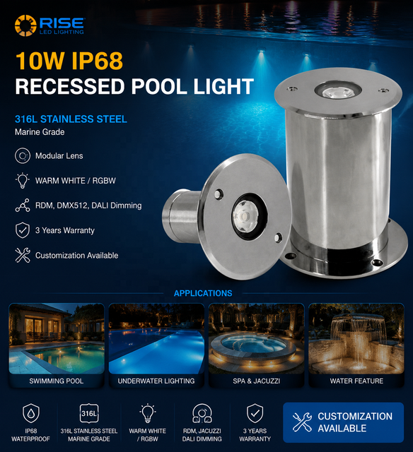 Hot Sales 8W RGB LED Recessed Lights 12V 24V IP68 Waterproof Outdoor 316L Stainless Steel DMX512 Control CRI 80 for Landscape