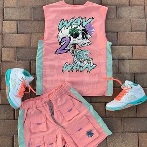 Ensemble décontracté deux pièces rose : gilet cargo et short cargo unisexe, style hip-hop, dernière tendance - Product Image 2