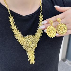 JXX 24K Gold Plated Brass Jewelry <b>Set</b> Fashionable Earring <b>Necklace</b> <b>Wedding</b>/Birthday Party Engagement <b>Set</b> for Women - Product Image 2