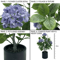 Plante artificielle de 90 cm, fleurs d'hortensias réalistes, fausses fleurs, bonsaï pour la décoration intérieure et extérieure
