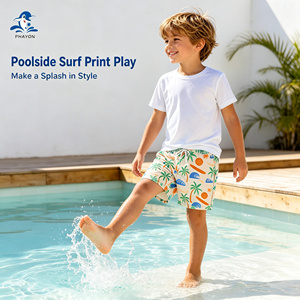 Phayon Kids Unisex Boys <span class=keywords><strong>Surf</strong></span> Print Polyester Respirant Séchage rapide Taille élastique Cordon de serrage réglable Poches latérales Patch au dos - Product Image 2
