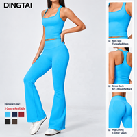 Ensemble 2 pièces de sport sans couture pour femme : débardeur dos nageur et pantalon évasé taille haute, effet ventre plat, rehaussement des fesses, séchage rapide, respirant