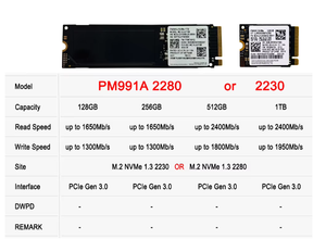 SSD interne pour ordinateur portable M.2 PCIe Gen4 X4 128 Go 256 Go 512 Go 1 To 2242/2230 PM991a PM991 PM9B1 PM9A1a BM9C1 - Product Image 2
