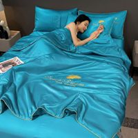 Couette rafraîchissante en soie glacée pour l'été avec garnissage antibactérien, style minimaliste moderne, ensemble de literie lavable quatre pièces pour usage domestique
