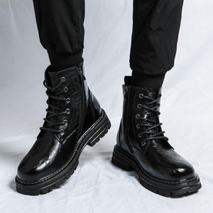 Genuine Leather Men's Mid-<b>Top</b> Boots Spring & Summer All-Match Business Work Boots Retro Trend High-<b>Top</b> Casual Leather Shoes - Product Image 2