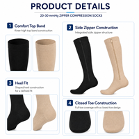 Calcetines de compresión con cremallera de 20-30 mmHg, hasta la rodilla, con punta cerrada, compresión graduada, para mujeres y hombres, OEM, marca privada