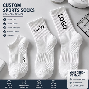 Wholesale <b>Men's</b> Autumn Outdoor Fitness Running Sport <b>Socks</b> White Football Soccer Terry Towel with Ankle Grip Knitted Bottom Logo - Product Image 1