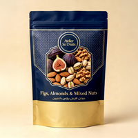Luxe op maat gemaakte OEM matte gouden folie stand-up zip pouch met venster voor gedroogd fruit, dadels, noten, amandelen, cadeauverpakking 100g-500g