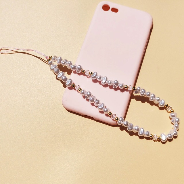 Handmade New Fashion Alien Imitation Pearl Mobile Phone Strap Cute Crystal Beads Lanyard