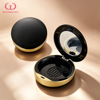 Boîtier vide rond noir brillant en ABS/PS/PET pour poudre compacte, avec bordure dorée miroir, logo personnalisé, OEM, vente en gros, directement de l'usine