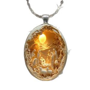 Collar con Colgante Ovalado de Aleación y Cristal Elegante, Ideal para Regalos de Moda en Pascua y Navidad - Product Image 5